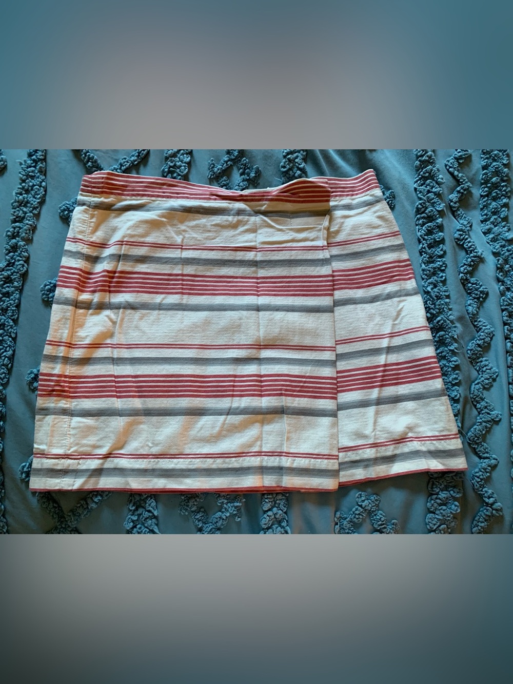 Vintage DKNY Cream Mini Skirt with Red and Gray Stripes, Pleated